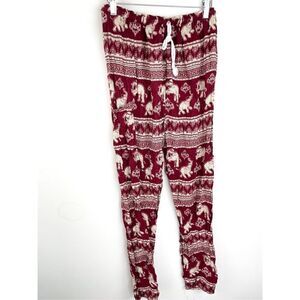 Thailand Elephant Print Red Cotton Harem Pants‎
